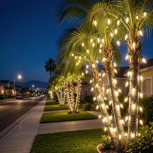 Vista 2 de Guirnalda de 100 Luces LED Blanco Cálido de Cable Verde para Navidad, con Certificación UL y Cadena de Iluminación Decorativa Comercial de 35 Pies