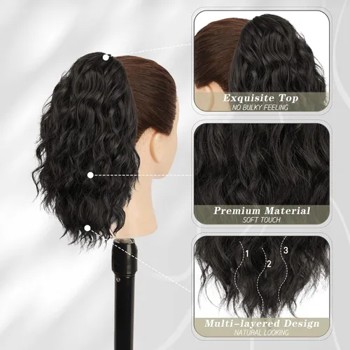 Vista 3 de BARSDAR Extensión de cola de caballo corta para mujer, extensiones de cabello sintético suave con clip de garra de 12 pulgadas, extensiones de cola