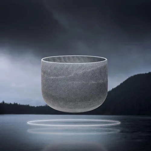 Vista 4 de TOPFUND Moldavite - Cuenco de cristal con infusión de 432 Hz C Note de 8 pulgadas, chakra raíz con funda de transporte resistente y mazo de gamuza