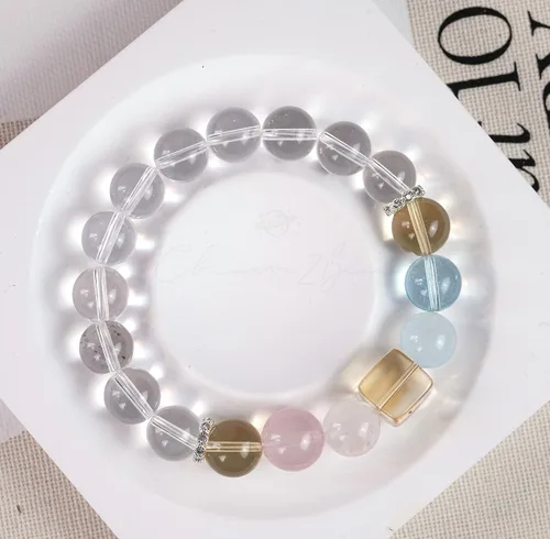 Vista 39 de Precious Gemstone Natural Crystal Healing Bracelet, Rutilated Quartz, Moonstone, Quartz Handmade Original Design Bracelet