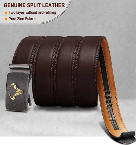 Vista 3 de BULLIANT Cinturón para hombre, cinturón de marca con trinquete de cuero genuino para regalo, talla personalizada