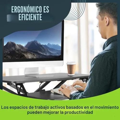 Vista 7 de TechOrbits - Convertidor de escritorio de pie, regulable, para sentarse y pararse, aglomerado, monitor dual con bandeja para teclado, para laptop