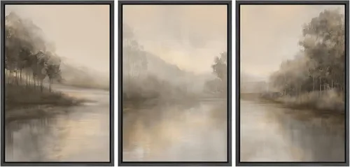 Vista 226 de SIGNFORD - Set de obras de arte en lienzo enmarcado para pared, ilustraciones abstractas de neblina del desierto en tonos neutros beige y marrón