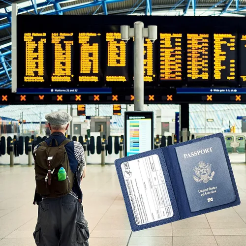 Vista 5 de Paquete de 2 portatarjetas de pasaporte y vacunación, de piel sintética, para pasaporte, funda protectora para vacunas, cartera de pasaporte