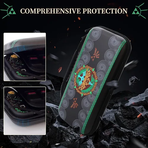 Vista 3 de HYPERCASE Carrying Case Compatible with Nintendo Switch OLED of Zelda, Black Travel Case with Waterproof Protective Cover, Glass Screen Protector, 2