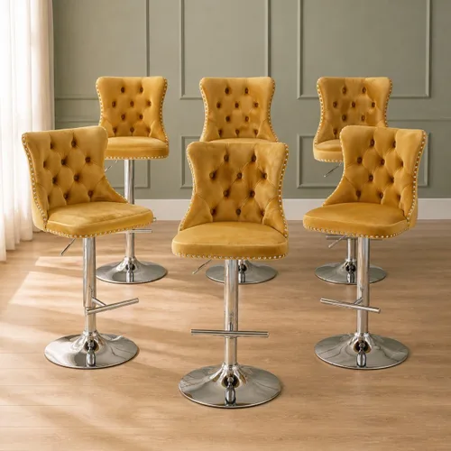 Vista 13 de Juego de 2 taburetes de bar giratorios de altura de mostrador, taburetes de bar de isla de cocina color crema, sillas de terciopelo ajustables