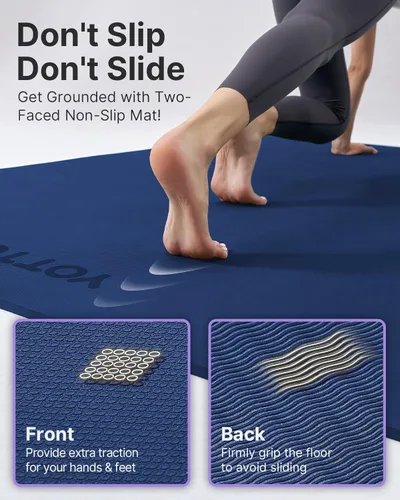 Vista 4 de YOTTOY Tapete de yoga grande (75 x 52 x 1/2 pulgadas), tapete de ejercicio TPE extra ancho, tapete de entrenamiento antideslizante para pilates