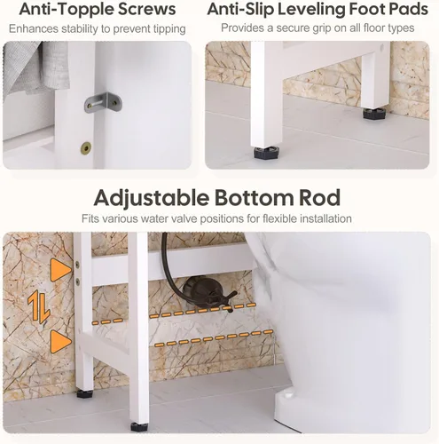 Vista 5 de Homde Estante de almacenamiento para baño sobre el inodoro: bambú ajustable Blanco