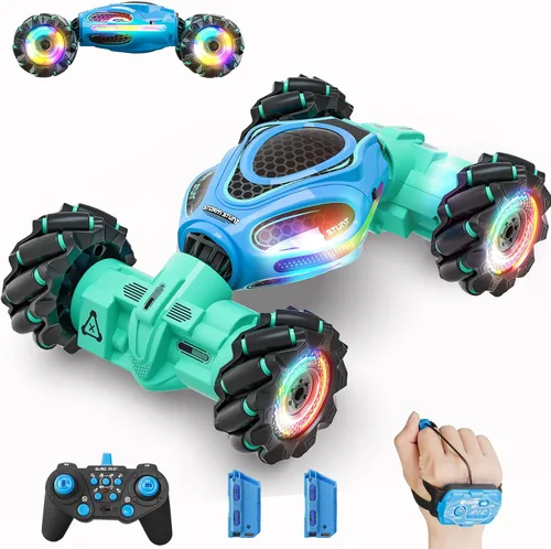 Vista 6 de Coches RC, juguetes de coche de acrobacias con detección de gestos 1:12 para niños de 6 a 12 años, juguete de control remoto a mano 4WD con rotación