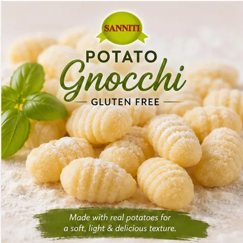 Vista 4 de Sanniti Gnocchi de papa italianos sin gluten, 17.5 oz (500 g) Auténticas albóndigas italianas Hecho en Italia Pasta de papa tierna Comida