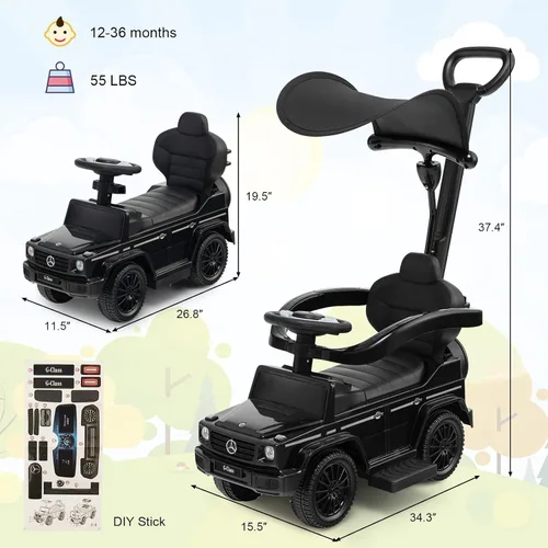 Vista 6 de Costzon Coche de empuje para niños pequeños, 3 en 1 Mercedes Benz Cochecito deslizante para caminar con toldo, asa, barandilla de apoyabrazos