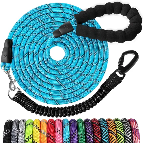 Vista 29 de Correa de perro de cuerda de 3 pies: correa resistente con gancho giratorio bloqueable, hilos reflectantes, bungee y asa acolchada - Correa