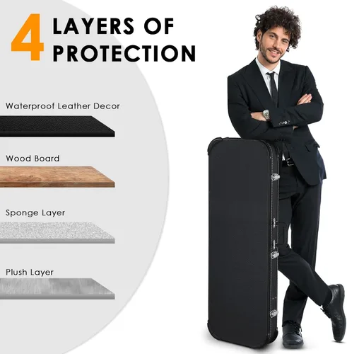 Vista 2 de Ktaxon Funda dura para guitarra eléctrica, rectangular de madera estándar de 39 pulgadas. Estuche protector para guitarra eléctrica con cierre