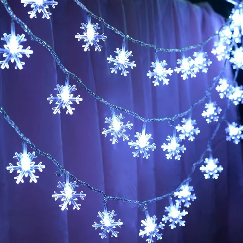 Vista 6 de 19 pies / 40LED Cadena de Luces de Copo de Nieve, Cadena de Luces Decorativas para Exteriores e Interiores, Impermeable, Decoración de la Casa