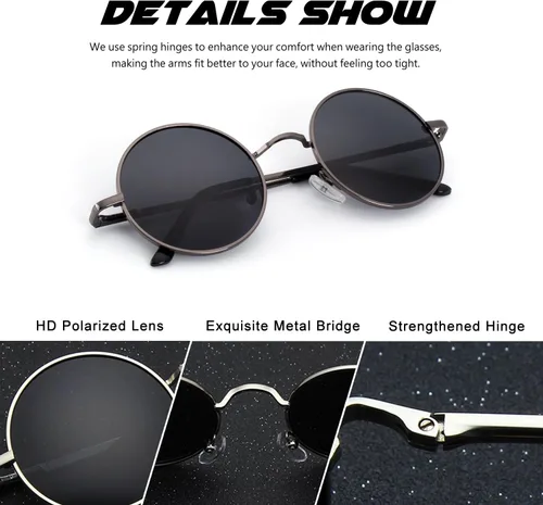 Vista 98 de CGID Gafas de sol unisex polarizadas redondas E01 Lennon
