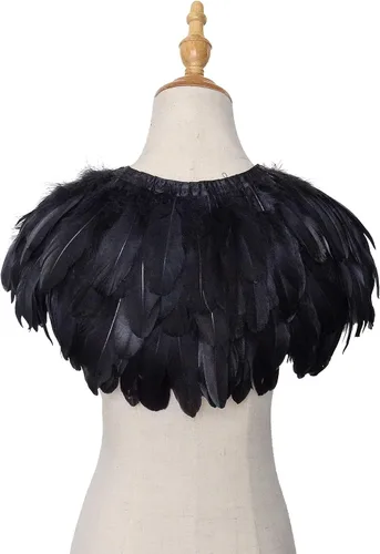 Vista 5 de L'VOW Estola de capa de plumas de moda negro blanco beige chal iridiscente