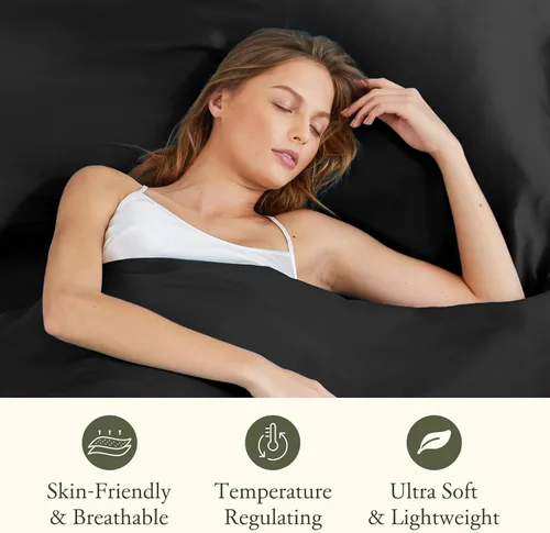 Vista 6 de LilySilk Juego de sábanas bajeras de 3 piezas, 100% seda de morera grado 6A, 2 fundas de almohada y 1 sábana bajera, bolsillo profundo de 16 Negro