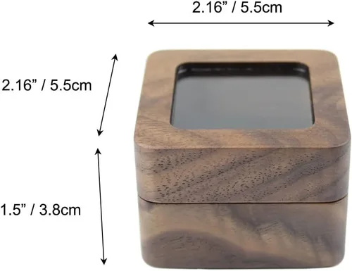 Vista 7 de Caja de anillos de madera cuadrada rústica con tapa transparente, para parejas, caja de compromiso, boda, dos ranuras, terciopelo negro