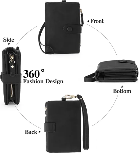 Vista 3 de RNIEGA Cartera pequeña de cuero plegable para mujer, con bloqueo RFID, con tarjetero y ventana de identificación, monedero