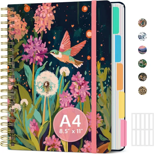 Vista 23 de Cuadernos grandes con forro en espiral para el trabajo con divisores y pestañas extraíbles, 8.5 x 11 pulgadas, bonito cuaderno de tapa dura de 5