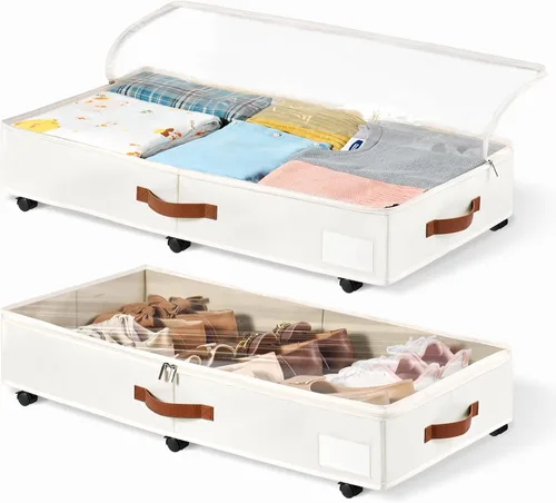 Vista 8 de Almacenamiento debajo de la cama de 6 pulgadas con ruedas, paquete de 2, contenedor de almacenamiento de zapatos debajo de la cama con tapa