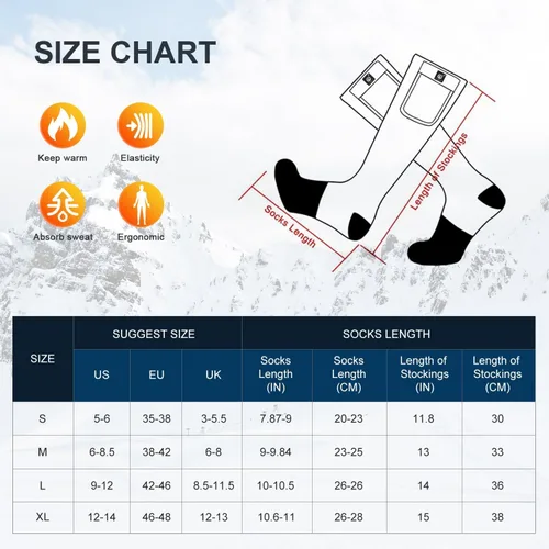 Vista 2 de Calcetines térmicos para hombres y mujeres, 7.4 V 2200 mAh, batería recargable eléctrica, calcetines de invierno cálidos, calcetines de calefacción