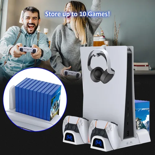 Vista 8 de NexiGo PS5 Accessories Silent Cooling Stand with Headset Holder and AC Adapter for PS5 Disc Digital Editions Dual Controllers Charger 3 Levels