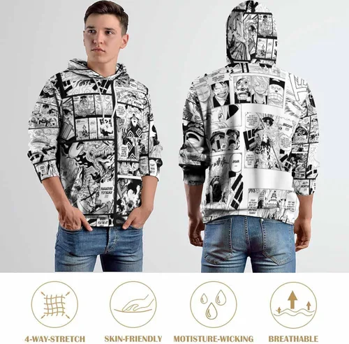 Vista 7 de Luusmm Unisex Anime Print Hoodie Black And White Manga Print Novelty Sweater