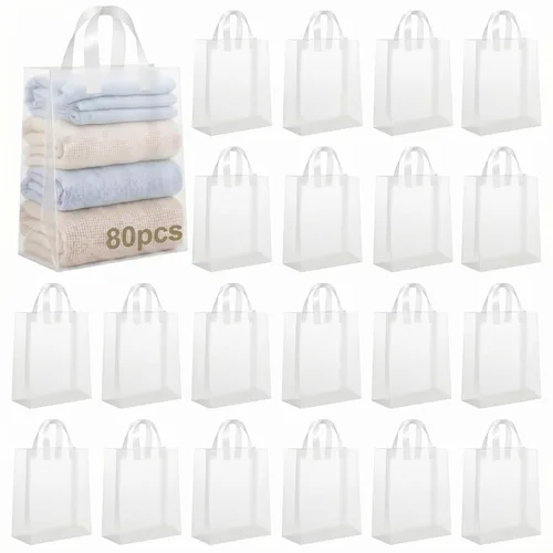 Vista 15 de Amylove 80 bolsas de regalo transparentes a granel con asa, bolsa de plástico esmerilado, embalaje reutilizable, envoltura de golosinas
