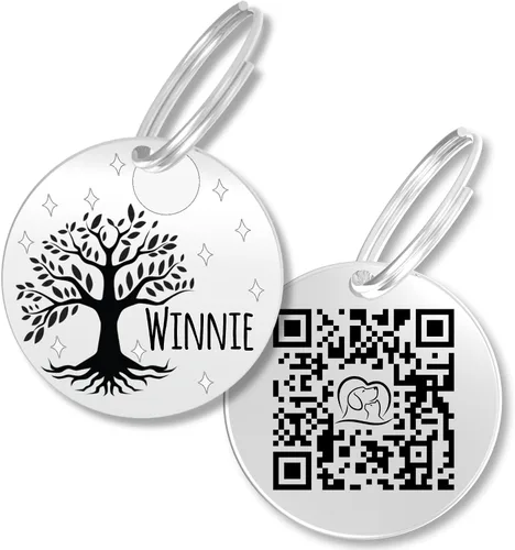 Vista 8 de PawFurEver Placa para perro con código QR – Etiquetas de identificación personalizadas para perros, etiqueta de perro grabada y etiqueta para Oro