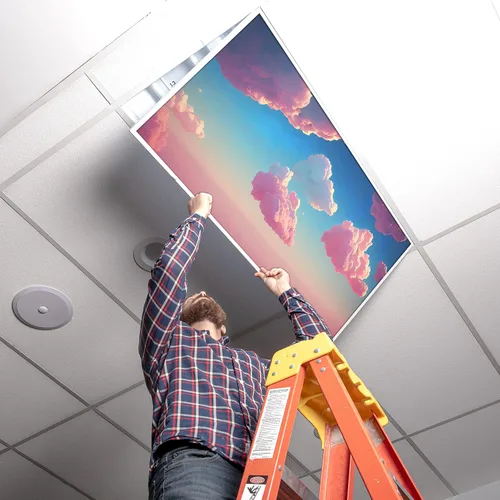 Vista 3 de Cubierta de luz fluorescente para luces de techo de aula, nubes rosadas, inserto de película retroiluminada de alta calidad 2 x 4