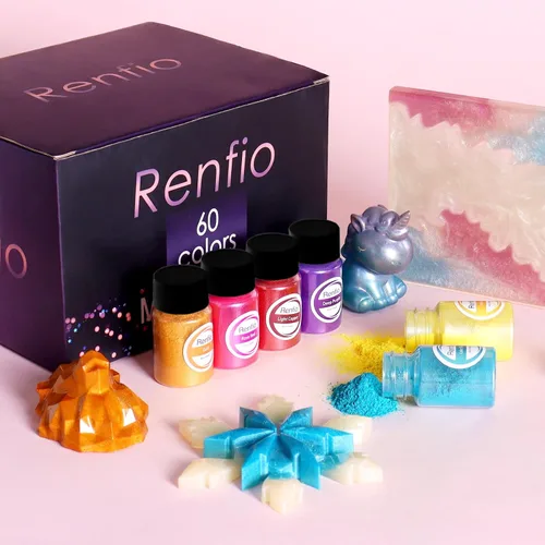 Vista 7 de Renfio Polvo de mica, polvo de mica de 60 colores para resina epoxi natural, pigmento de color, pigmento en polvo, botellas de 0.25 onzas, pigmentos