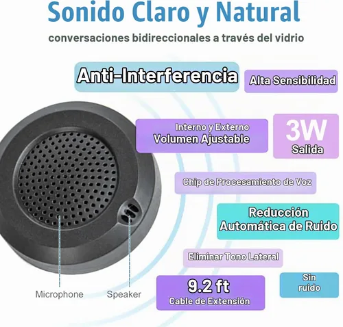 Vista 3 de Sistema de altavoces de intercomunicación de ventana, micrófono de intercomunicación de doble vía, altavoz de ventana para hablar a través