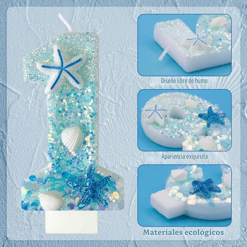 Vista 3 de Zlongron Vela número 1, velas de cumpleaños hechas a mano, decoración de pastel de cumpleaños de sirena es muy adecuada para cumpleaños, fiestas