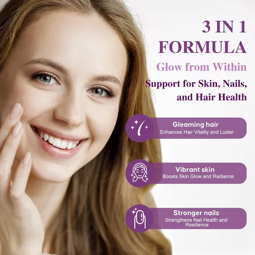 Vista 4 de Biotin 10,000MCG - Apoyo para el crecimiento del cabello para mujeres y hombres con colágeno y queratina, vitaminas para el cabello, la piel