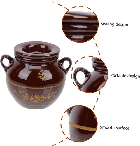 Vista 7 de Yardwe Tarro de encurtido de cerámica con capacidad de 4 libras, contenedor de aceite de manteca de cerdo de porcelana china, tarro
