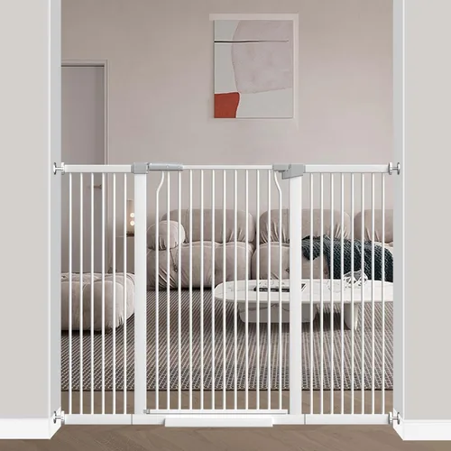 Vista 17 de 40.5" Puerta de bebé extra alta, puerta para mascotas de 29.6"-32.5" extra ancha Montada a presión, Barrera interior a prueba de cachorros, Puerta