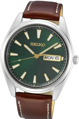 Vista 2 de Seiko Mens Stainless Steel Japanese Quartz Leather Calfskin Strap