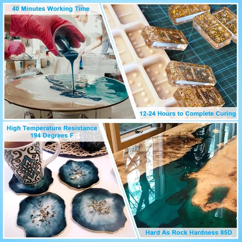 Vista 5 de Resina epoxi – Kit de resina de 32 onzas, kit de resina epoxi transparente, sin amarillamiento y sin burbujas para arte, manualidades, joyería