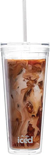 Vista 2 de Mr. Coffee Vaso de café helado, 22 onzas, con tapa y pajita, transparente