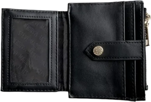 Vista 2 de Steve Madden Cartera acolchada suave para tarjetas, NegroPlata, Billetera plegable
