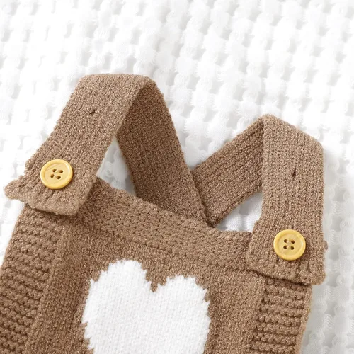 Vista 3 de JNBLDA Suéter de punto para bebés y niñas, para recién nacidos, enterizo para bebé, overol para bebé, estampado de amor, ropa linda