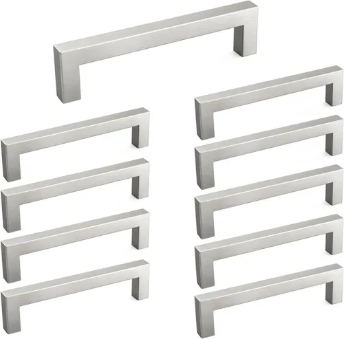 Vista 19 de homdiy Paquete de 1 tirador de gabinete de níquel cepillado de 3-3/4 pulgadas, manijas cuadradas de acero inoxidable para puerta de armario