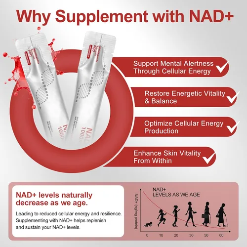 Vista 5 de Howave NAD+Suplemento líquido de 1000 mg, 24 paquetes, con ribósido de nicotinamida, resveratrol y PQQ - NADBooster de envejecimiento saludable