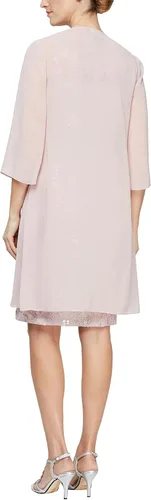 Vista 2 de Alex Evenings Vestido ajustado y acampanado bordado de longitud media para mujer