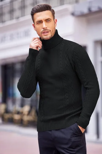 Vista 2 de COOFANDY suéter de cuello alto para hombre estilo informal de punto para hombre