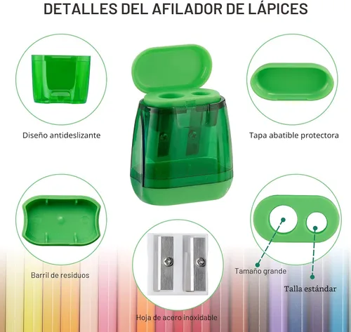 Vista 4 de Sonuimy Sacapuntas manuales, 4 sacapuntas manuales, doble agujero, compacto, de color, sacapuntas de mano para niños con tapa, adultos, estudiantes