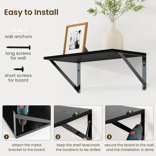 Vista 5 de Fun Memories Estantes flotantes profundos para pared, estantes de pared de 16 pulgadas de ancho x 8 pulgadas de profundidad, juego de 2, estante