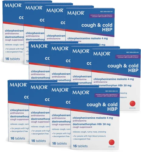 Vista 8 de Tabletas Major para la Tos y el Resfriado HBP - Antihistamínico y Supresor de la Tos para Personas con Presión Arterial Alta - Dextrometorfano HBr