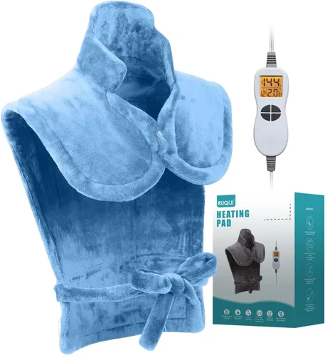 Vista 21 de Ruqiji Almohadilla térmica de cuello y hombro con peso de 19 x 24 pulgadas, 2.5 libras con 12 ajustes de temperatura y temporizador de cuenta